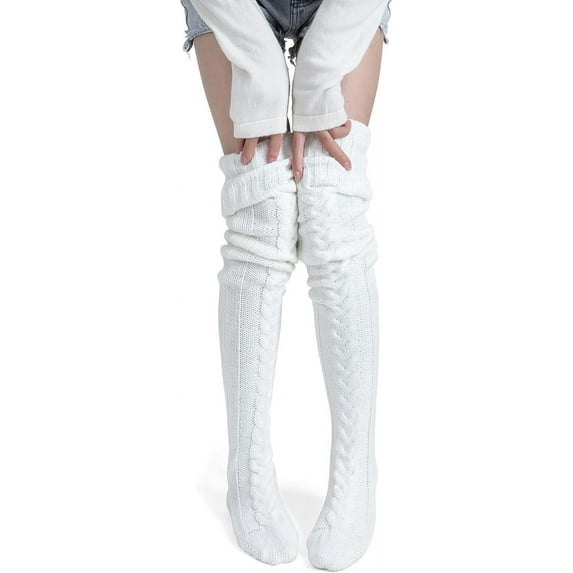 1/2 Pairs Women's Thigh High Socks Over the Knee Cable Knit Boot Socks, Long Warm Fashion Leg Warmers Winter
