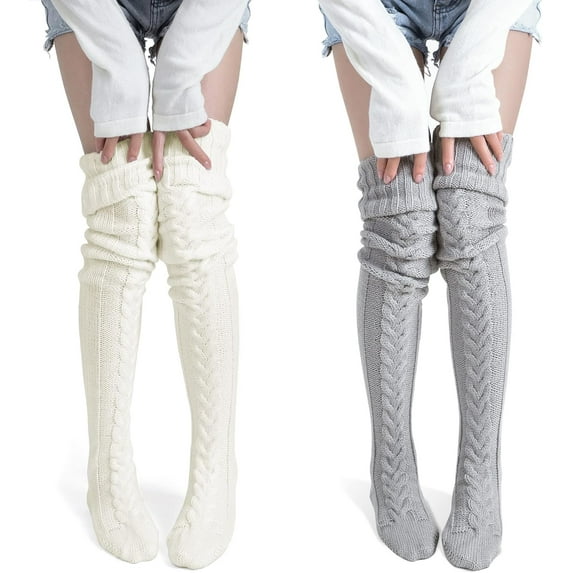1/2 Pairs Women's Thigh High Socks Over the Knee Cable Knit Boot Socks, Long Warm Fashion Leg Warmers Winter