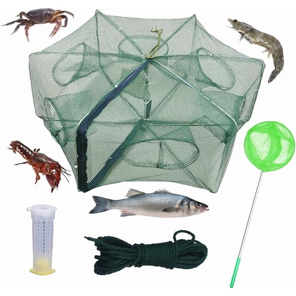 1/2 Pcs Foldable Fishing Bait Trap,6Holes Cast Portable Minnow Trap Fish Trap Crab Trap Crawfish Trap Crab Crayfish Shrimp Net