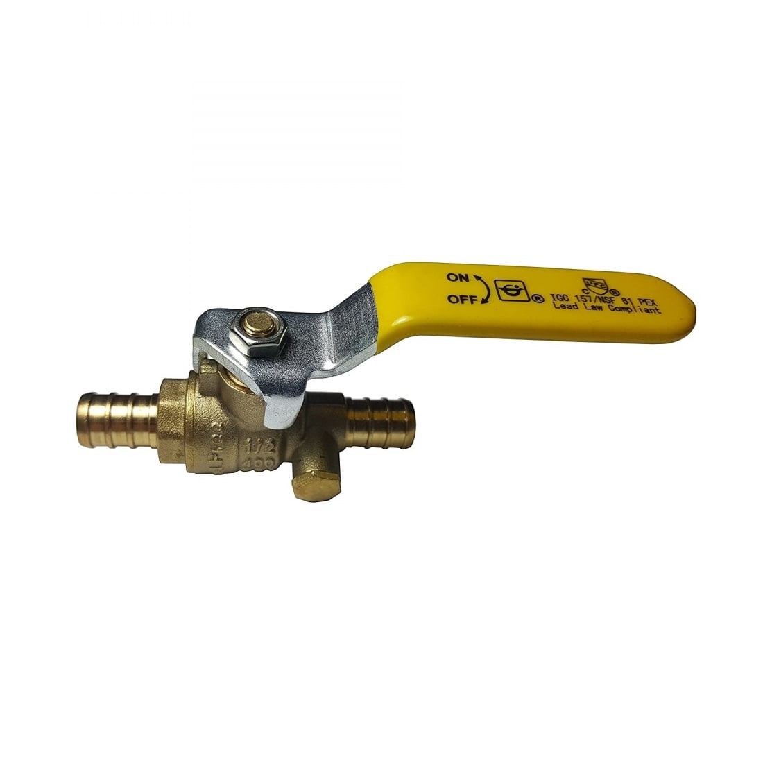 1/2" Pex Inline Valve Brass Shut Off Ball Barbed Metal Straight Water w/ Drain