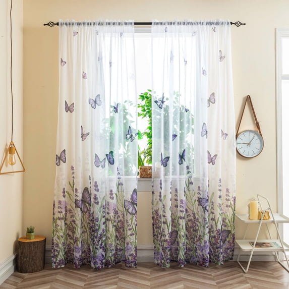 1/2 Piece Beautiful Butterfly Pattern Sheer Door Balcony Window Screen Curtain Tulle Panel Voile Decorative Drapes Valance