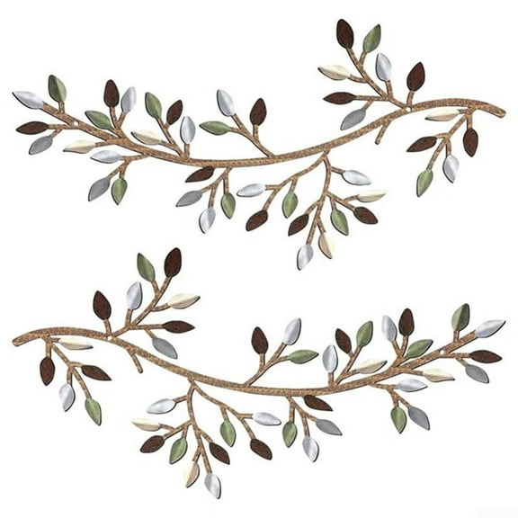 1/2 Pieces Metal Olive Branch Tree Leaf Wall Hanging Decor Vine Olive Branch Leaf Wall Art Living Room,Hallway Wall Decor Outdoor Decoration 30X16cm(2pcs green)