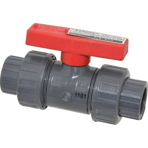 Legend Valve 1/2" Pipe, Full Port, PVC True Union Design Ball Valve Inline - One Way Flow, FNPT x Solvent Ends, Tee Handle, 150 WOG