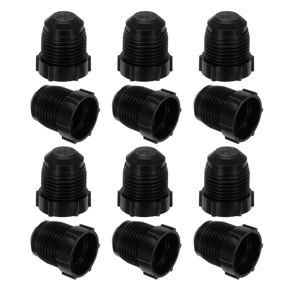 1/2" Plastic Threaded Plug, 12 Pack 3/4-16UNF Male Thread 45 Degree SAE Flare Tube Fitting Valve Stop, Black
