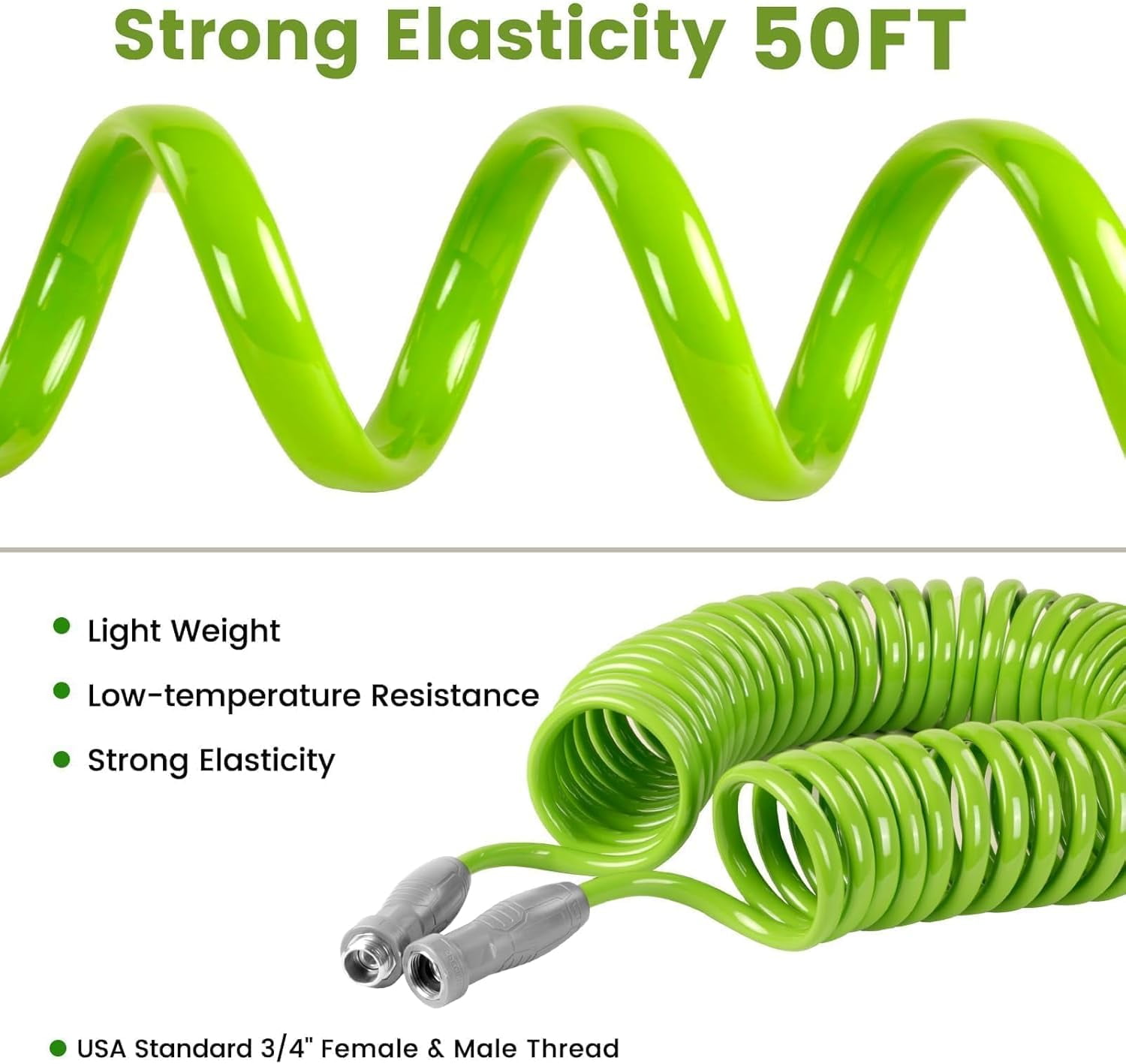 1/2” Polyurethane Coil Garden Hose 50 FT