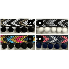 1/2" Pom Pom Poly Ball Fringe with Jacquard Ribbon - 12 Yards!