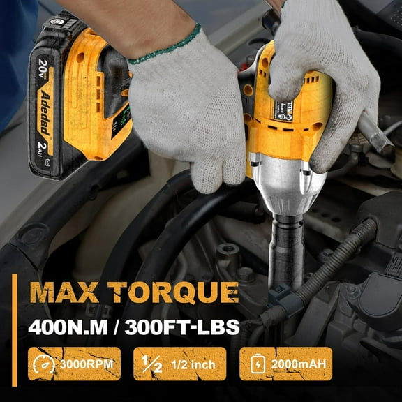 1/2 Power Impact Wrench 400N.m/ 300ft-lbs Impact Gun Cordless Electric Impact Driver with Battery and Charger include 17/19/20/21mm Sockets and 5 inch Extension Rod