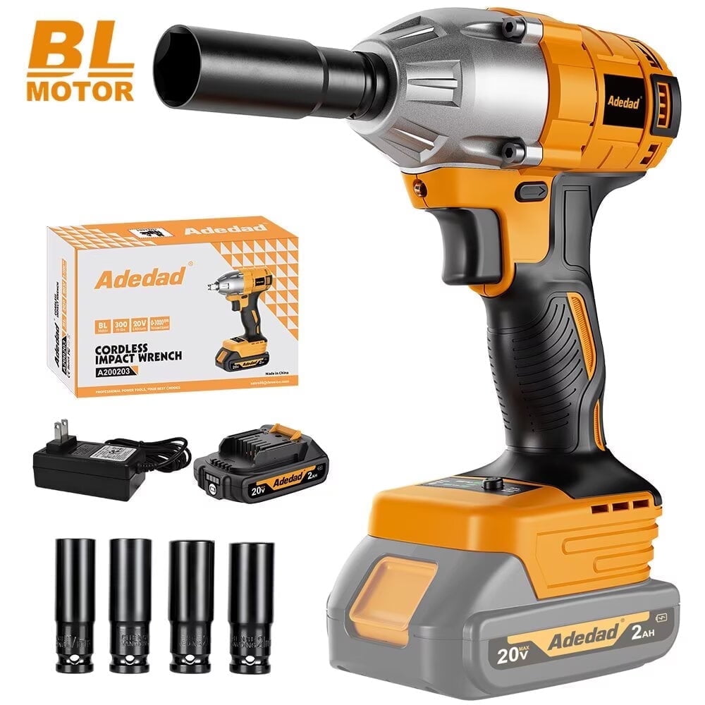 1/2 Power Impact Wrench 480N.m Impact Gun Cordless Electric Impact Driver with Battery and Charger include 17/19/20/21mm Sockets and 5 inch Extension Rod (1 xBattery)