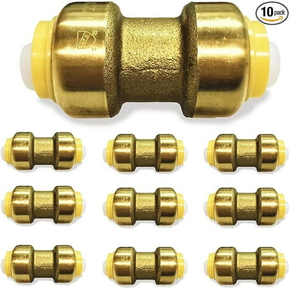 1/2" Pushfit Straight Coupling - 1/2" x 1/2" PEX Brass Push-fit Coupling - Push-to-Connect Plumbing Fittings for PEX Copper CPVC (Pack of 10)