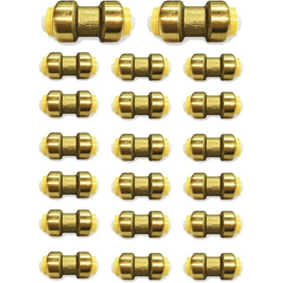 1/2" Pushfit Straight Coupling - 1/2" x 1/2" PEX Brass Push-fit Coupling - Push-to-Connect Plumbing Fittings for PEX Copper CPVC (Pack of 20)