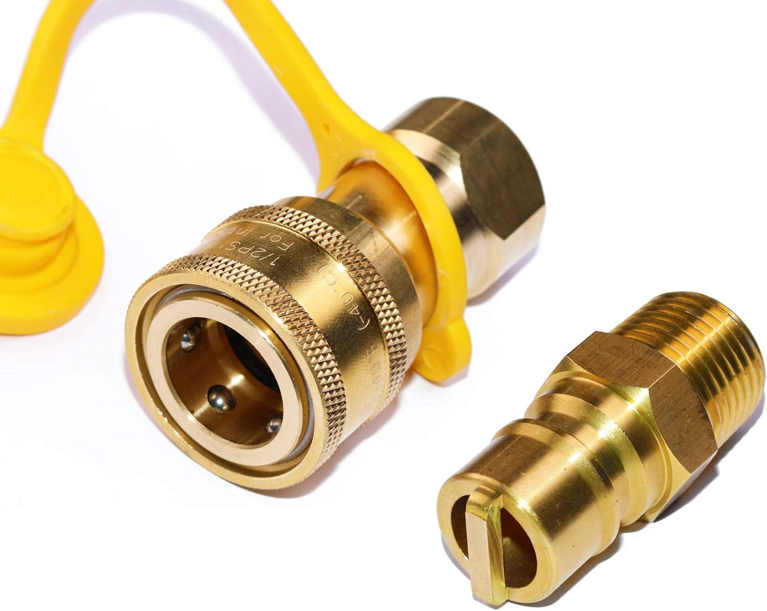 1/2" QDD LP Gas Quick Connect Disconnect Connector & Male Insert Plug Solid Brass 1/2 PSIG Pressure Input Ins NPT x inch Natural Propane Fitting Hose Kit Set -
