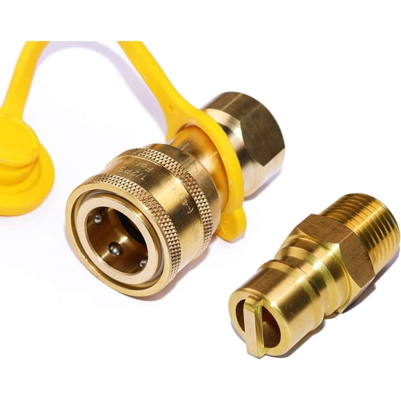 1/2" QDD LP Gas Quick Connect Disconnect Connector & Male Insert Plug Solid Brass 1/2 PSIG Pressure Input Ins NPT x inch Natural Propane Fitting Hose Kit Set -