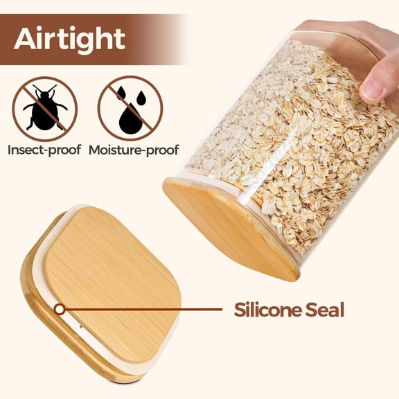 1.2 Qt Glass Storage Containers with Lids, Glass Jars with Lids, Clear Food Storage Jar, Square Canister Set of 9, Pantry Organizers and Storage for Cookie Flour Oat Pasta Tea Coffee Bean