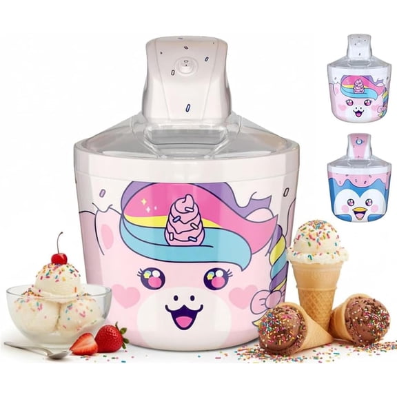 1.2-quart Unicorn electric ice cream maker for kids, homemade soft serve, gelato, sorbet & frozen yogurt machine