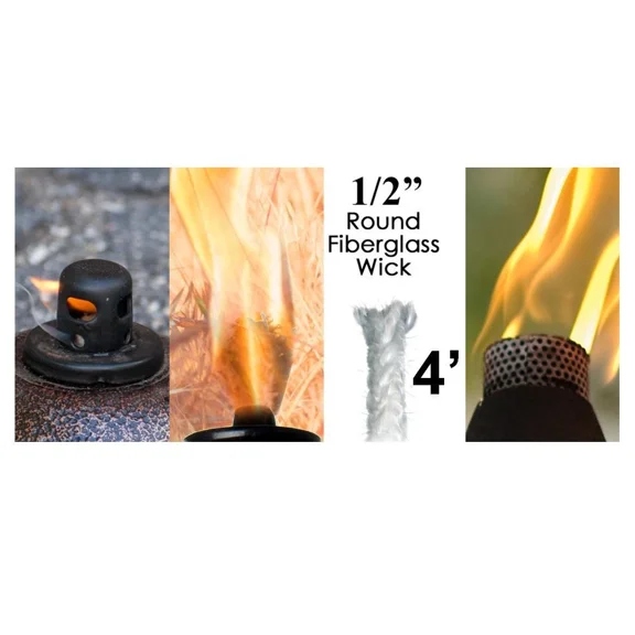1/2 Round Fiberglass Wick 4 Feet Kerosene Lamp Wicks Torch Bottle Oil Candle Usa