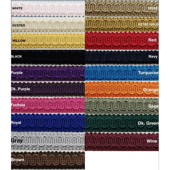 1/2" Scroll Braid Gimp w/ Backing - 12 Continuous Yards - Many Color Options!