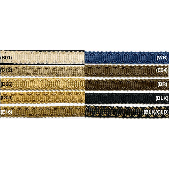 1/2" Scroll Braid Gimp w/ Backing - 12 Yards - Many Color Options!