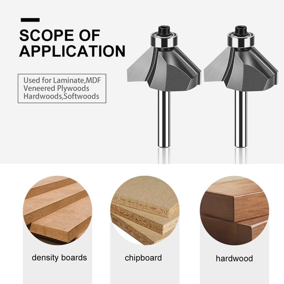 1/2 Shank 45 Degree Router Bit For Woodworking Bevel With Bearing Mill Tool 12Mmx44.5Mm Fangkenuo