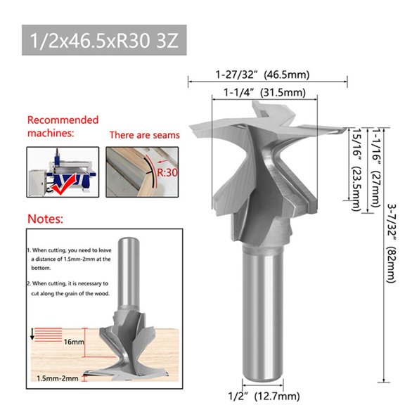 1/2 Shank Router Bit For Woodworking R50-Arc Bending Cutter For Smooth Curves In Furniture And Architectural Projects