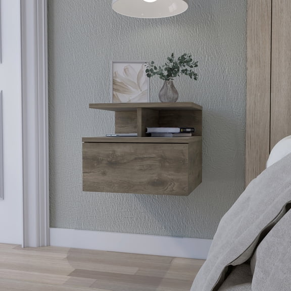 1 2 Shelf Floating Nightstand - Black And Dark Walnut Bedroom With 1 Drawer In + Style