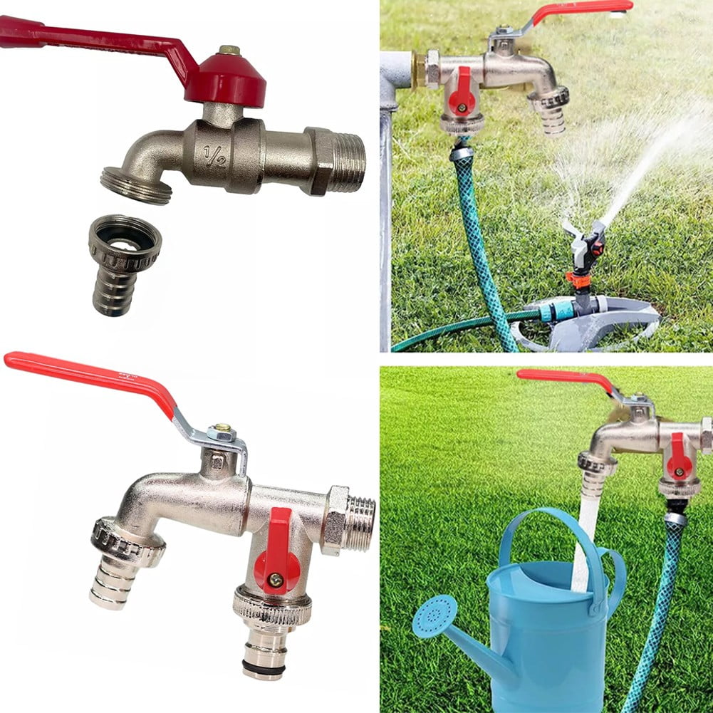 1/2" Single/Double Outlet Valve Garden Irrigation Water Tap Faucet Anti-Freeze Double