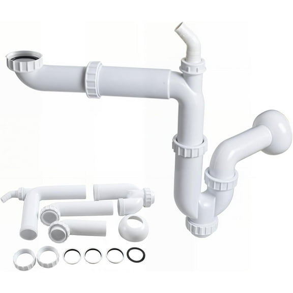 1/2 Sink Drain Pipe Kit, Kitchen Sink Drain Pipe Kit with P Trap, Bathroom Sink Drain Kit, Odor Resistant Flexible Plumbing Pipe, Easy Installation & Replacement(white)$$Tools & Hardware Other