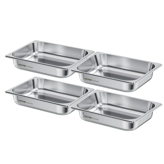 1/2 Size Steam Pan Set (4 Pack) - 2.5 Inch Deep Stainless Steel Hotel Pans, Anti-Jam Design for Food Storage, Buffet, Catering