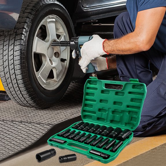 Clispeed 20Pcs Deep Socket Kit for Mechanics Heat Treated High Carbon Steel with Clear Markings