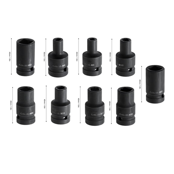 1/2" Square Drive Tap Sockets, Slim Design, M6,M24, Ideal for Electric/Hand Tools