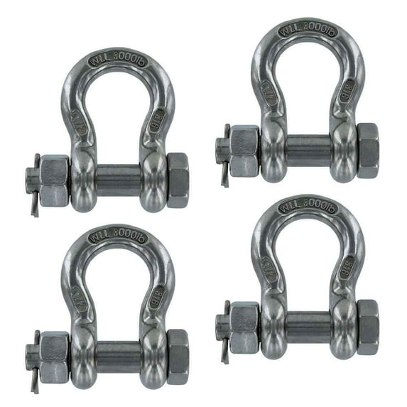 1/2" Stainless Steel Bolt Type Anchor Shackle Type 316 - 4 Pack