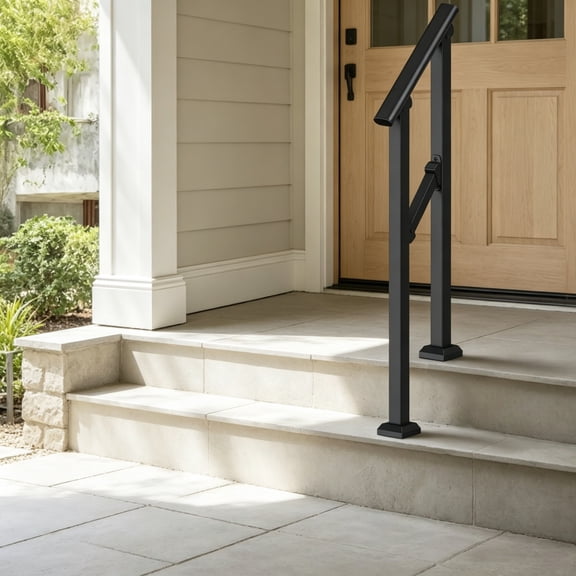1-2 Step Stair Handrail Kit for Outdoor Steps, Black Square Tube Design, Stair Rails for Seniors, Concrete Steps, Porch & Deck