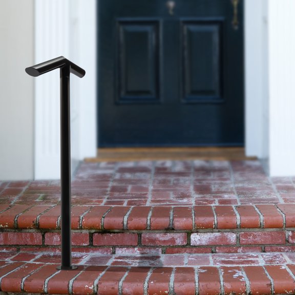 1-2 Steps Handrail Single Post Round Iron Handrail Free Standing Metal Arched Hand Rails Outdoor Stair Railing Handrails Set for Porches Balconies Gardens Stairs (96cm Height)