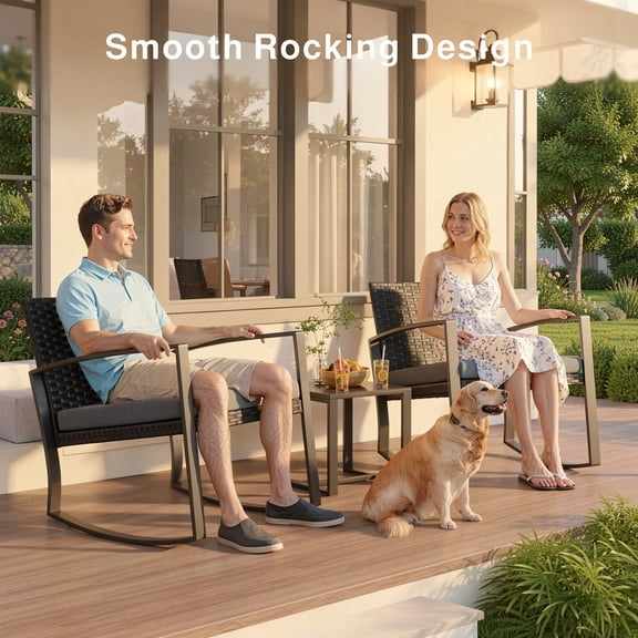 Aiho 3-Piece Outdoor Rocking Patio Set with Coffee Table, for Porch, Garden, Backyard - Grey
