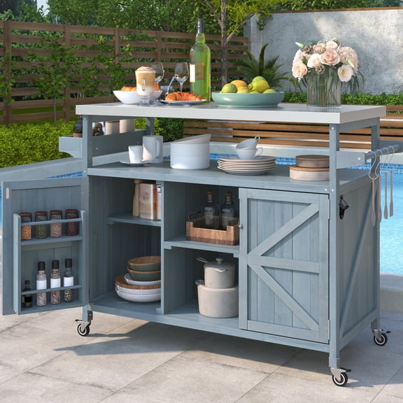 1.2" Thick Durable Top - Internal Storage Racks for Space Saving - In Kitchen or Patio - Offers Removable Towel Rack