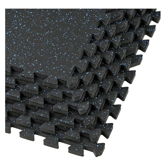 1/2" Thick sq ft (12 Tiles) Interlocking Rubber Top Foam | Home Gym Mats Workout Flooring Tiles for Gyms, Fitness Rooms | Durable Grip Protective Flooring, Black/Blue