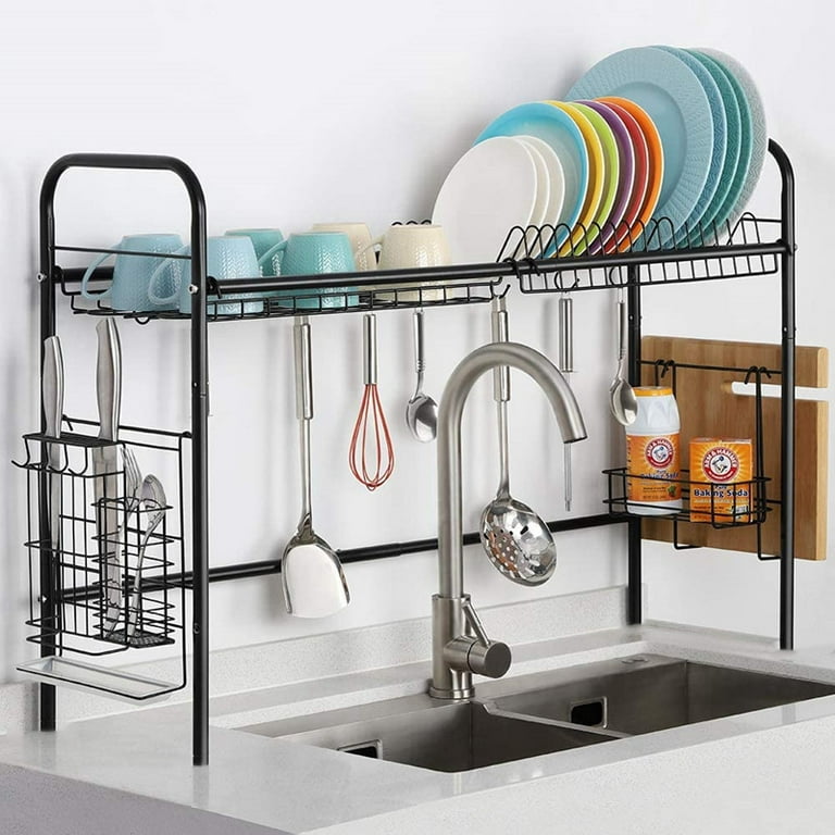 Over The Sink Dish Drying Rack Stainless Steel, Adjustable, 2 Tier Black