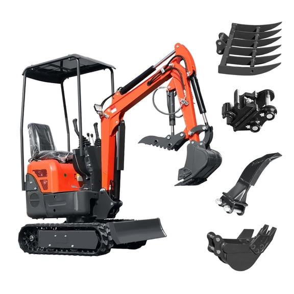 1.2 Ton Mini Crawler Excavator, Compact Track Digger Machine With 4 MultiFunction Attachments for Construction Landscaping