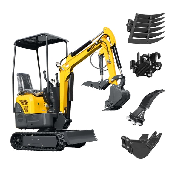 1.2 Ton Mini Crawler Excavator Digger Machine With 4 Attachments: Rake, Quick Coupler, Ripper, Grapple Bucket For Farm Landscaping Construction