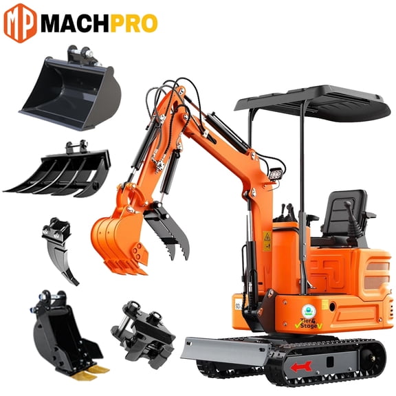 MachPro DS-15Pro 1.2 Ton Mini Excavator – 13.5HP Briggs & Stratton Engine, Pilot Control System, 36" Width for Tight Gates – Includes Bucket, Ripper, Rake & Thumb