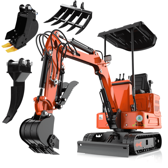 MachPro DS-15Pro 1.2 Ton Mini Excavator  13.5HP Briggs & Stratton Engine, Pilot Control System, 36" Width for Tight Gates  Includes Bucket, Ripper, Rake & Thumb
