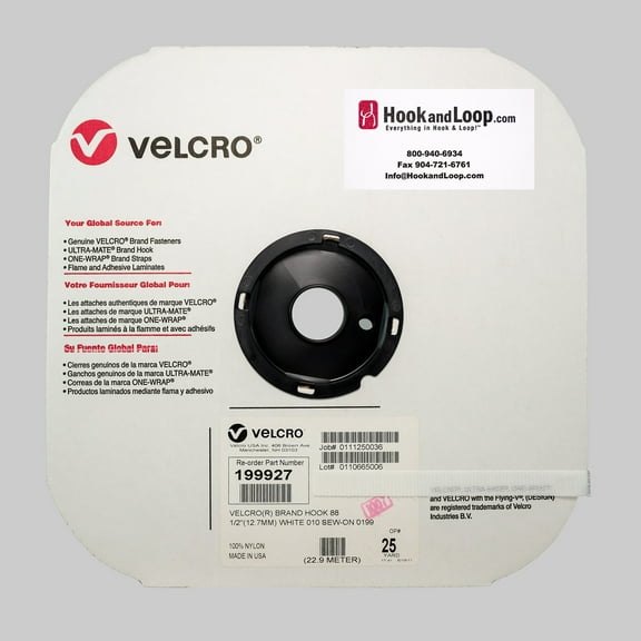 1/2" VELCRO® Brand White Hook 88 Sew-On