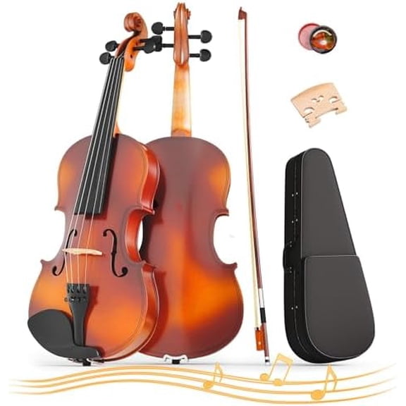 1/2 Violin for Kids Age 7-9, Violin 1/2 Size for Beginner, Student, Half Size Acoustic Violins with Case, Bow, Bridge, and Rosin (Natural)$$Music