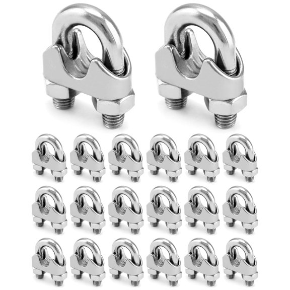 1/2" Wire Rope Clamp Clip M12, 20 Pack Large U Bolt Saddle Guy Fastener, 304 Stainless Steel Fastener Cable Clamps, Connect 2 Layers of Wire to Form a Loop
