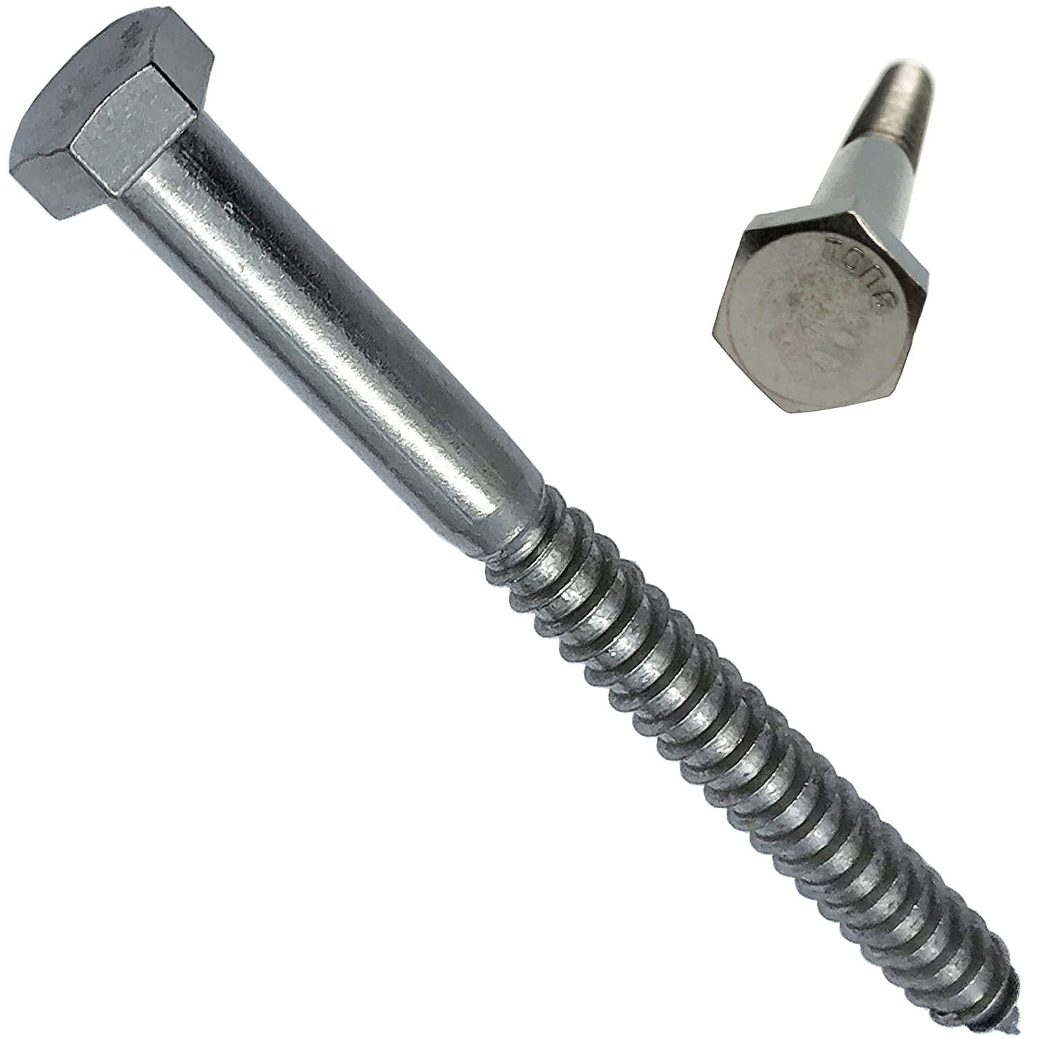 1/2" X 6" - 304 Grade Stainless Steel lag screws, Hex head fasteners, stainless steel screw. Use as Construction, wood, metal, lag screw or mounting screws fasteners lag bolts. Heavy duty screws. 10