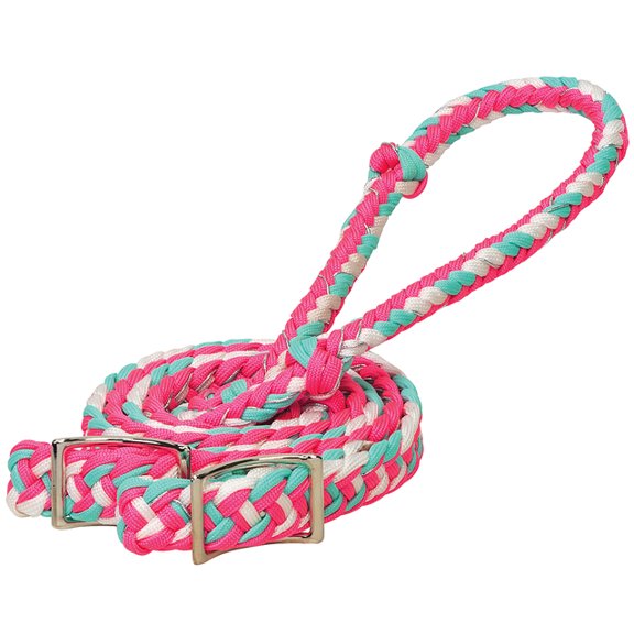 1/2" X 8' Weaver Braided Nylon Horse Barrel Reins Conway Buckle Pink White