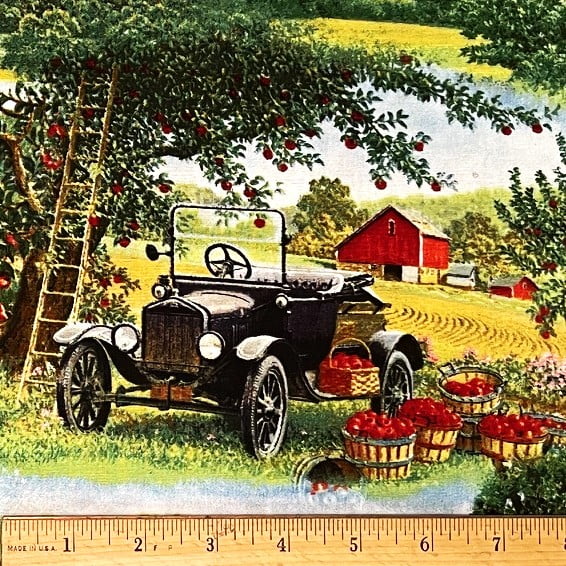1/2 Yard - Apple Orchard Farm Scene Repeating Stripe Cotton Fabric (Great for Quilting, Sewing, Craft Projects, Throw Pillows & More) 1/2 Yard X 44" Wide