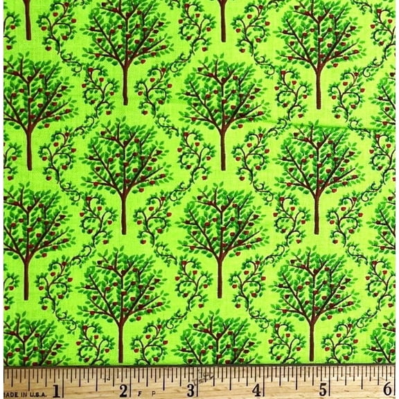 1/2 Yard - Apple Trees Orchard on Green Cotton Fabric (Great for Quilting, Sewing, Craft Projects, Throw Pillows & More) 1/2 Yard X 44" Wide