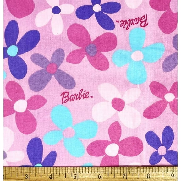 1/2 Yard - Barbie Doll Retro Flowers on Pink Cotton Fabric (Great for Quilting, Sewing, Craft Projects, Throw Pillows & More) 1/2 Yard X 44" Wide