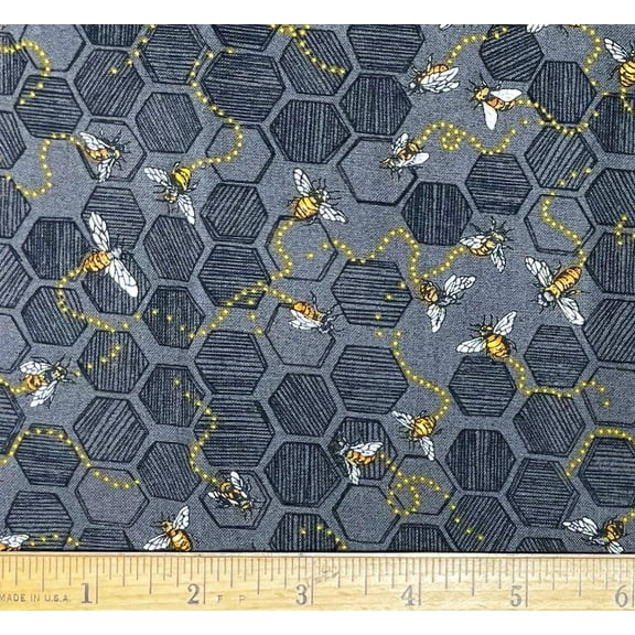 1/2 Yard - Bees on Gray Honeycomb Cotton Fabric (Great for Quilting, Sewing, Craft Projects, Throw Pillows & More) 1/2 Yard X 44" Wide