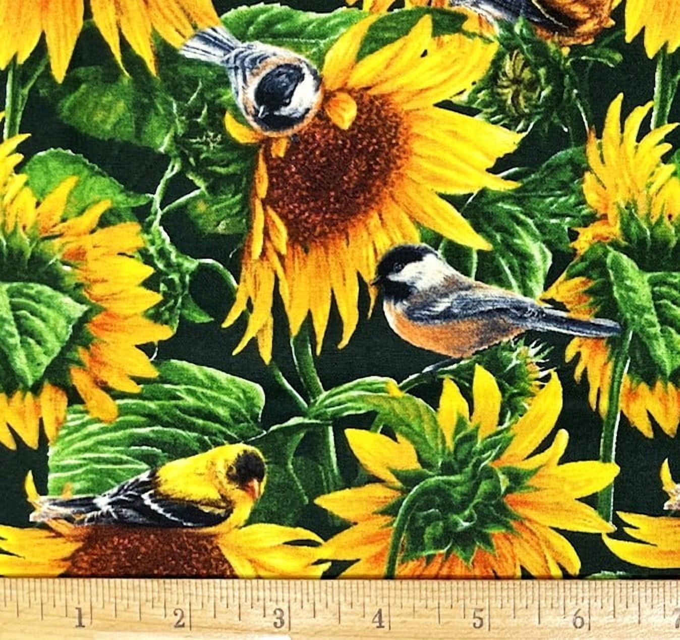 1/2 Yard - Birds & Sunflowers Flowers Scenic Rosemary Millette Cotton Fabric (Great for Quilting, Sewing, Craft Projects, Throw Pillows & More) 1/2 Yard X 44" Wide